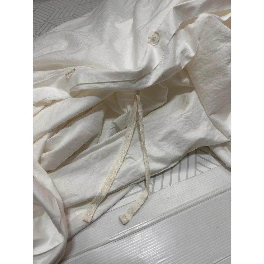 Pottery Barn Essential King Cal King Duvet Cover White Cotton w/ 2 Pleats 1 Flat